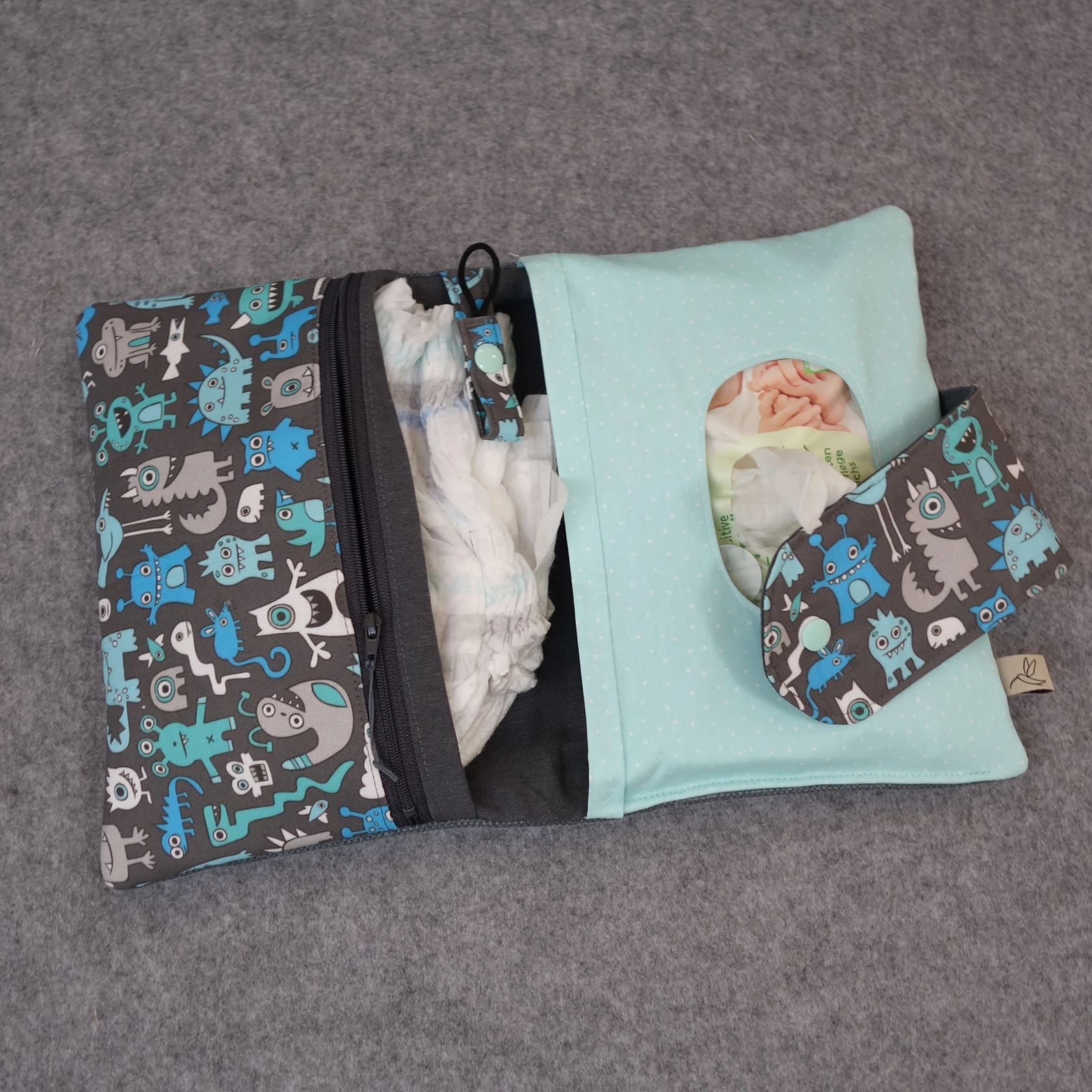 Windeltasche süße Monsterchen/Grau Windeltasche süße Monsterchen/Grau