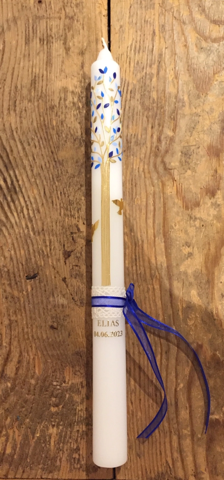Taufkerze blaue Schleife Taufkerze blaue Schleife