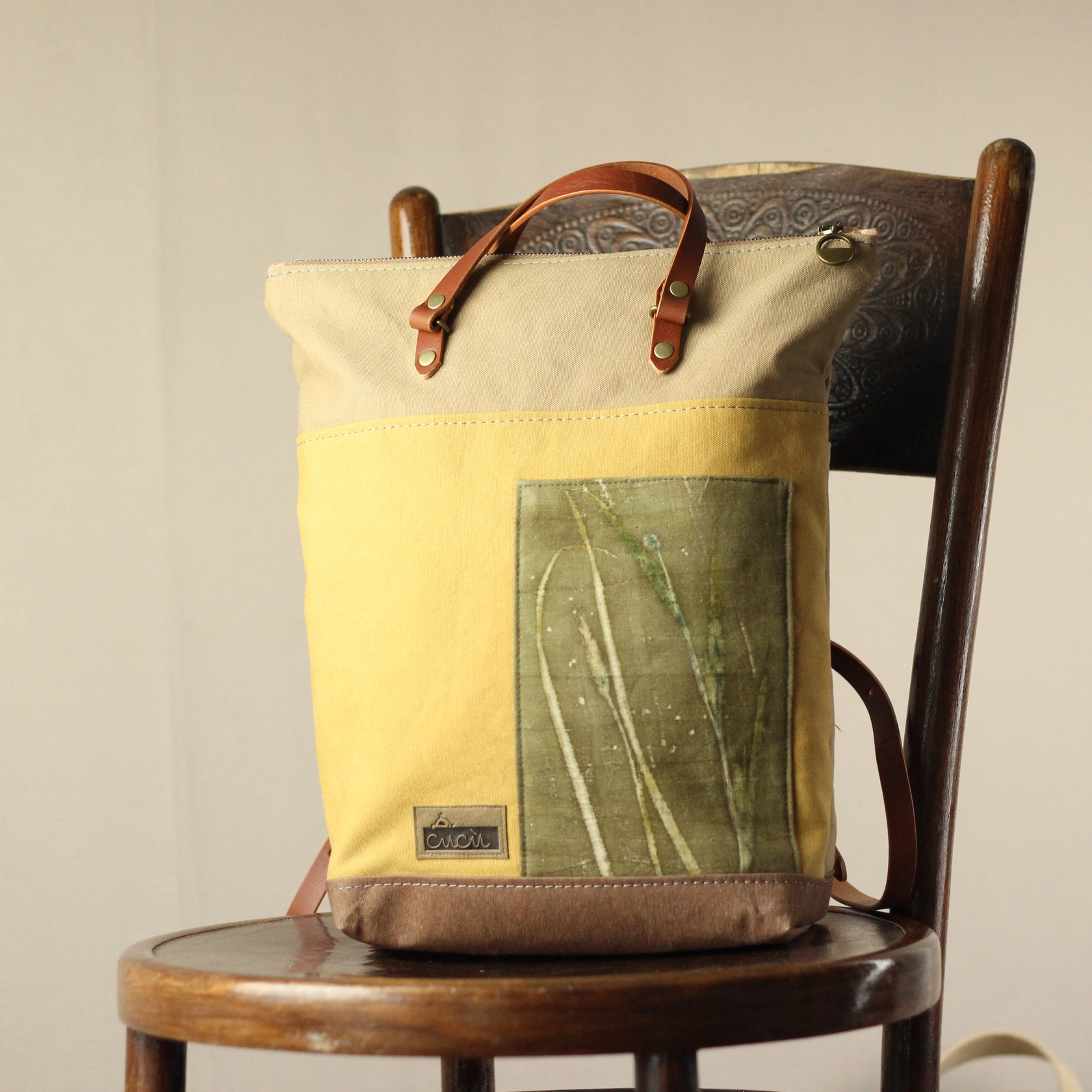 Rucksacktasche "ALBA" ecoprint Hirse Rucksacktasche "ALBA" ecoprint Hirse