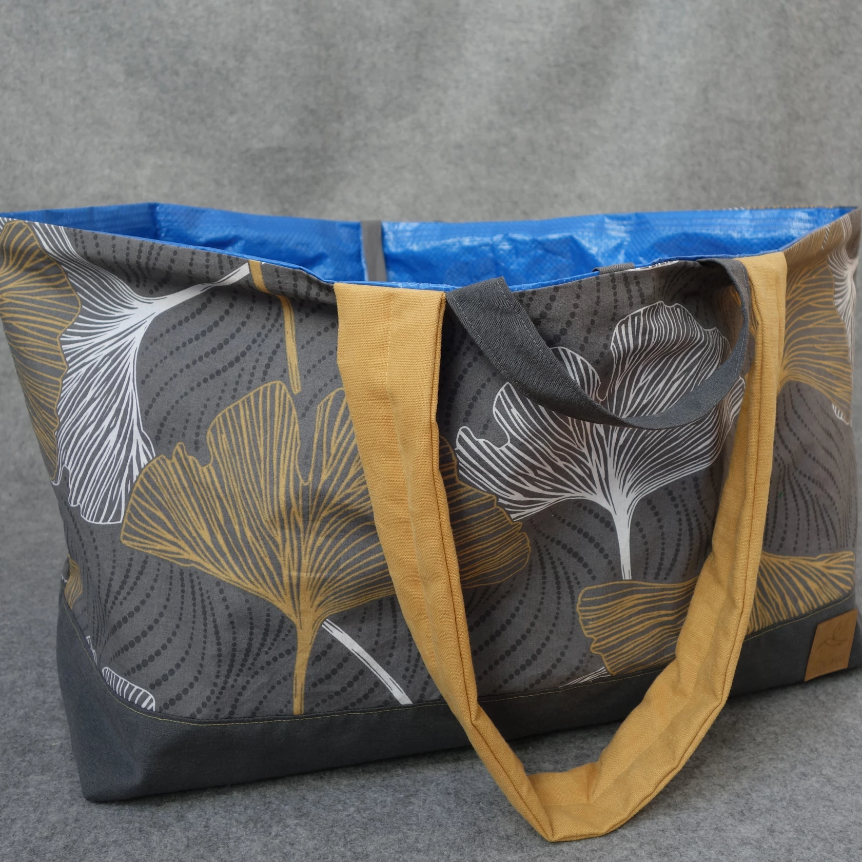 Borsa mare e piscina Foglie di Ginko/Grrigio