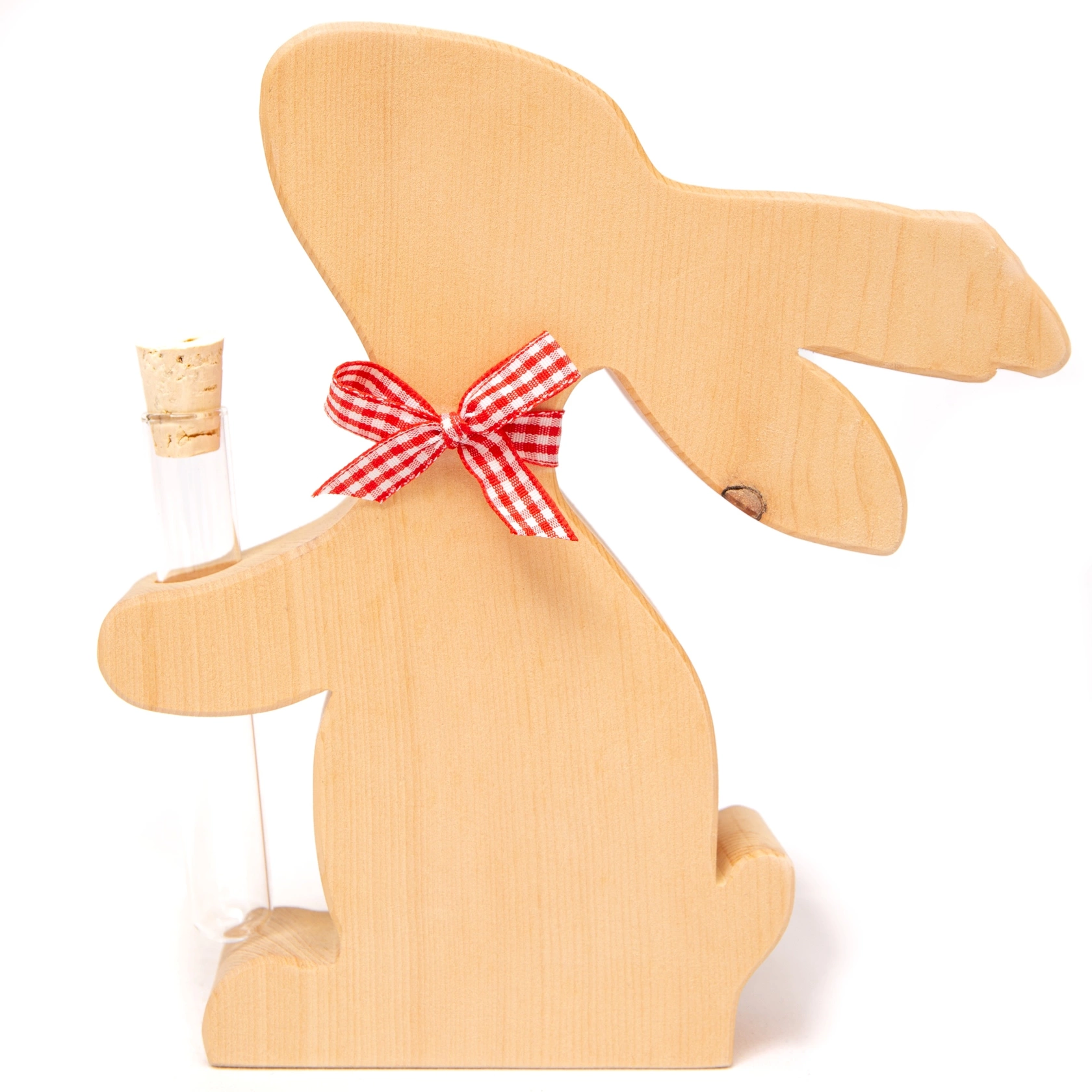 Osterhase aus Zirbenholz mit Blumenglas Osterhase aus Zirbenholz mit Blumenglas
