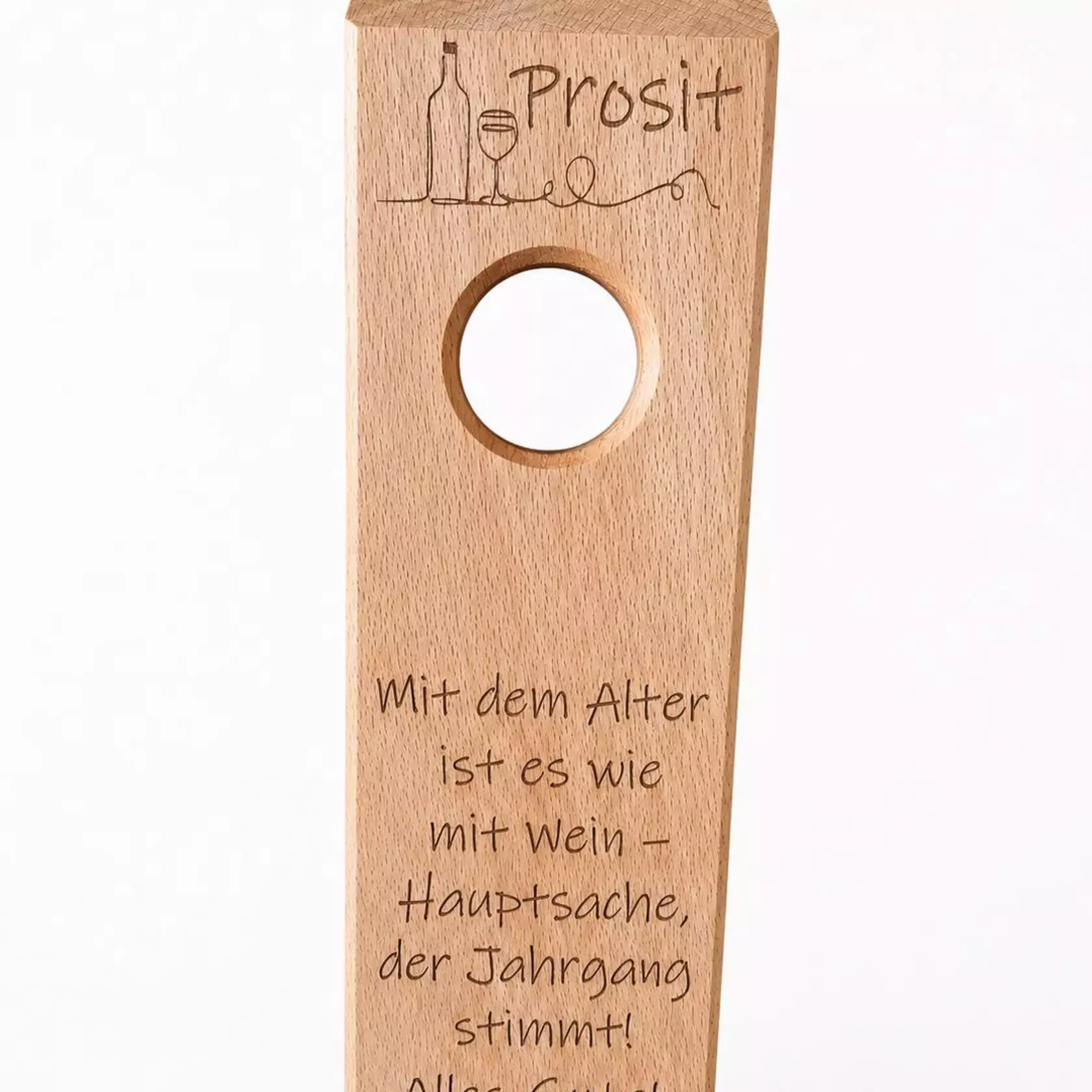 Schwebender Weinflaschenhalter aus Buchenholz – personalisierbar mit Gravur