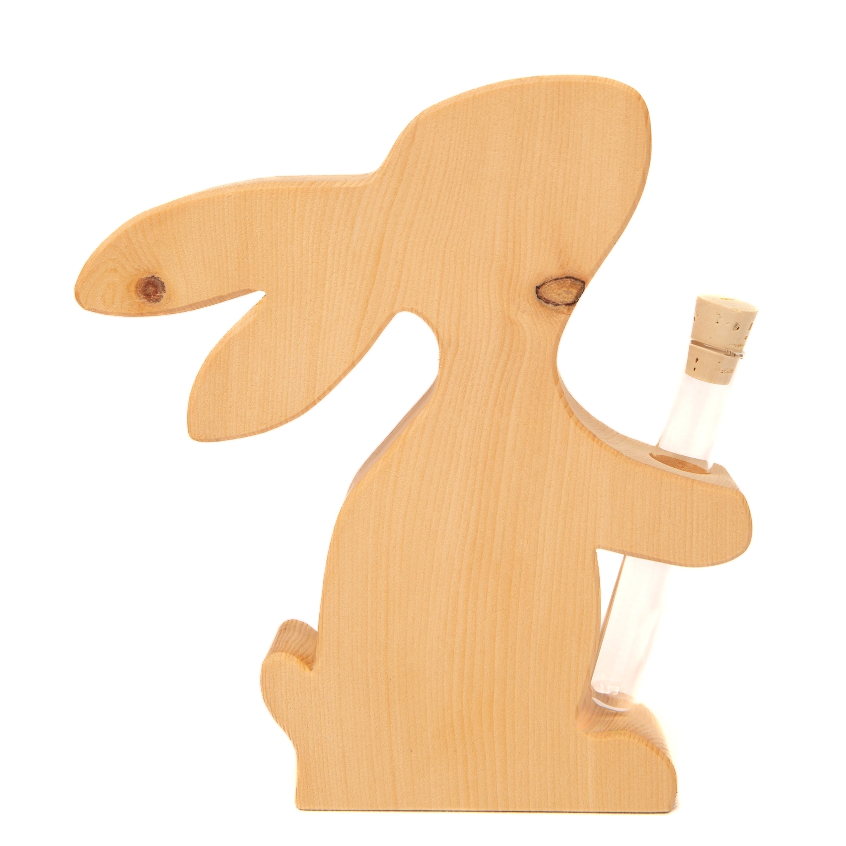 Osterhase aus Zirbenholz mit Blumenglas Osterhase aus Zirbenholz mit Blumenglas