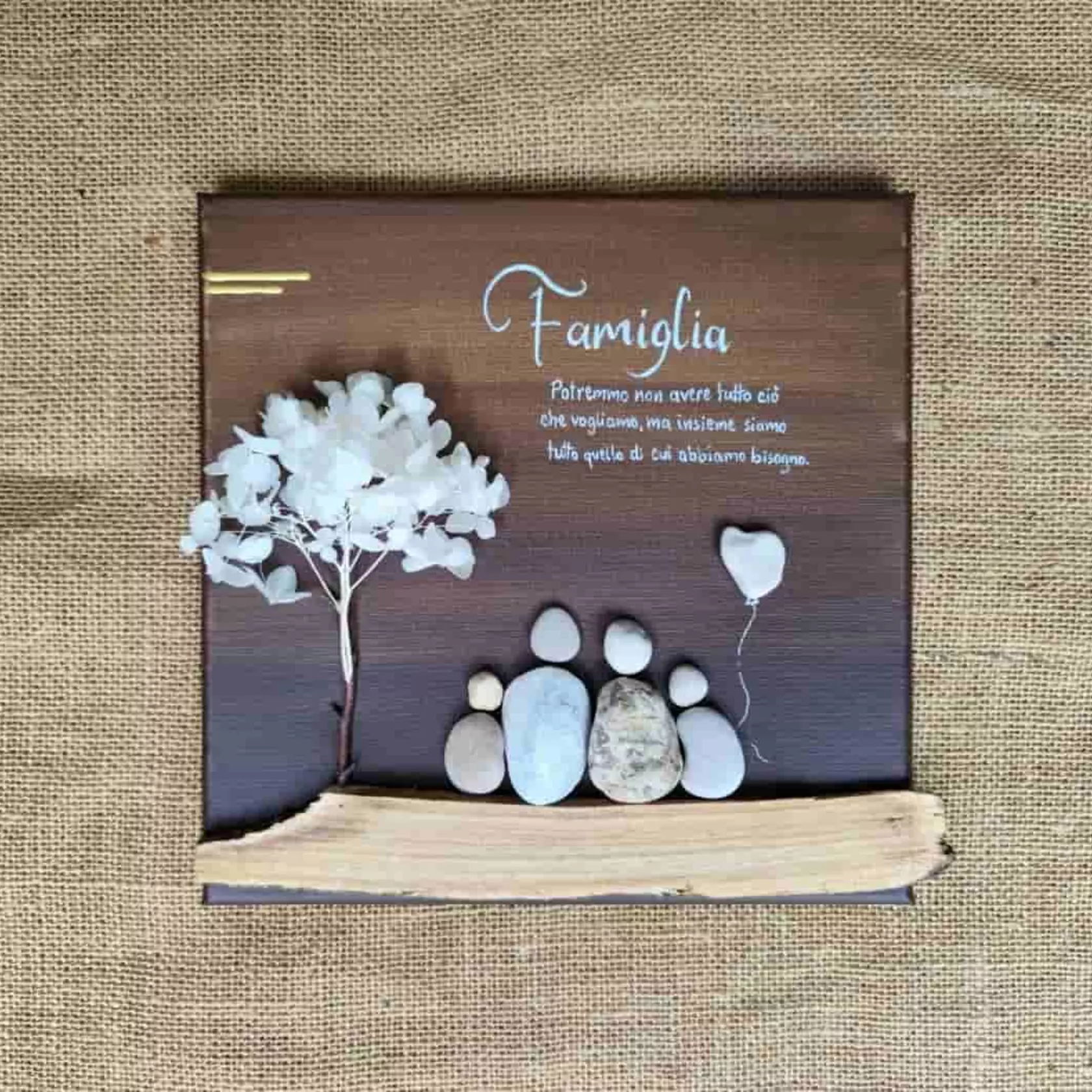 Quadro con sassolini - Famiglia - 25x25cm