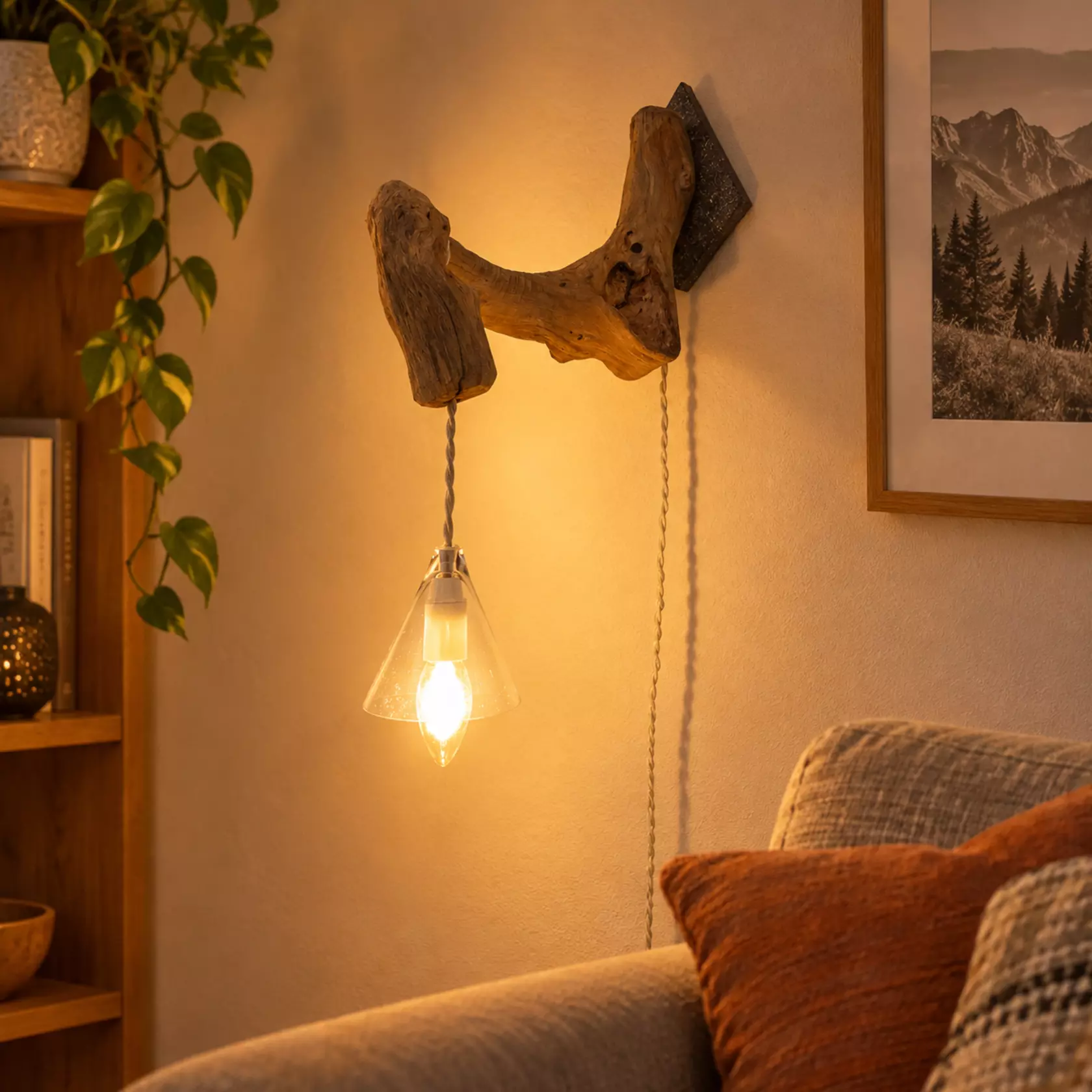 Lampada da parete in legno naturale fatta a mano | Autentico pezzo unico dell’Alto Adige