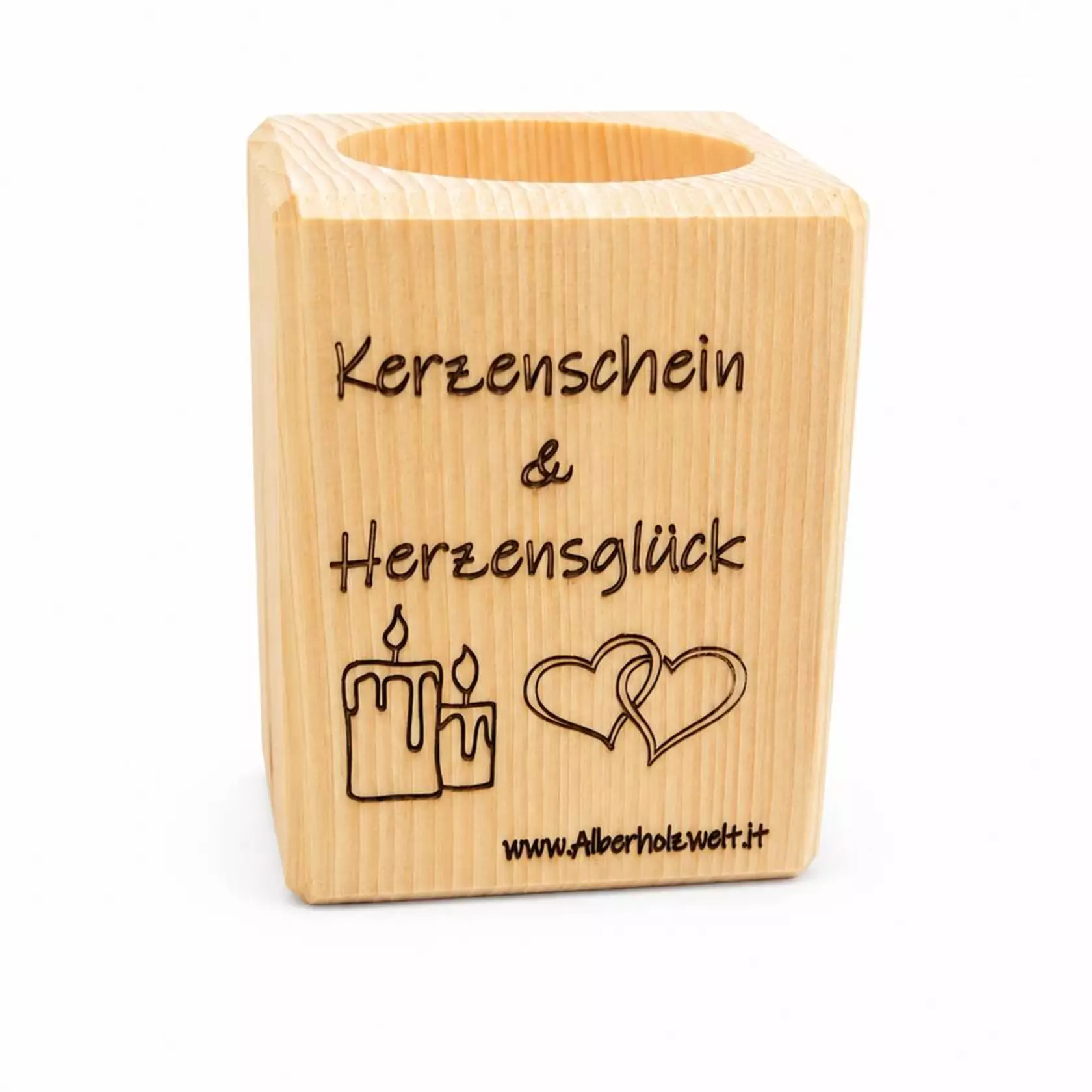 Zirbenholz-Teelichthalter mit persönlicher Gravur