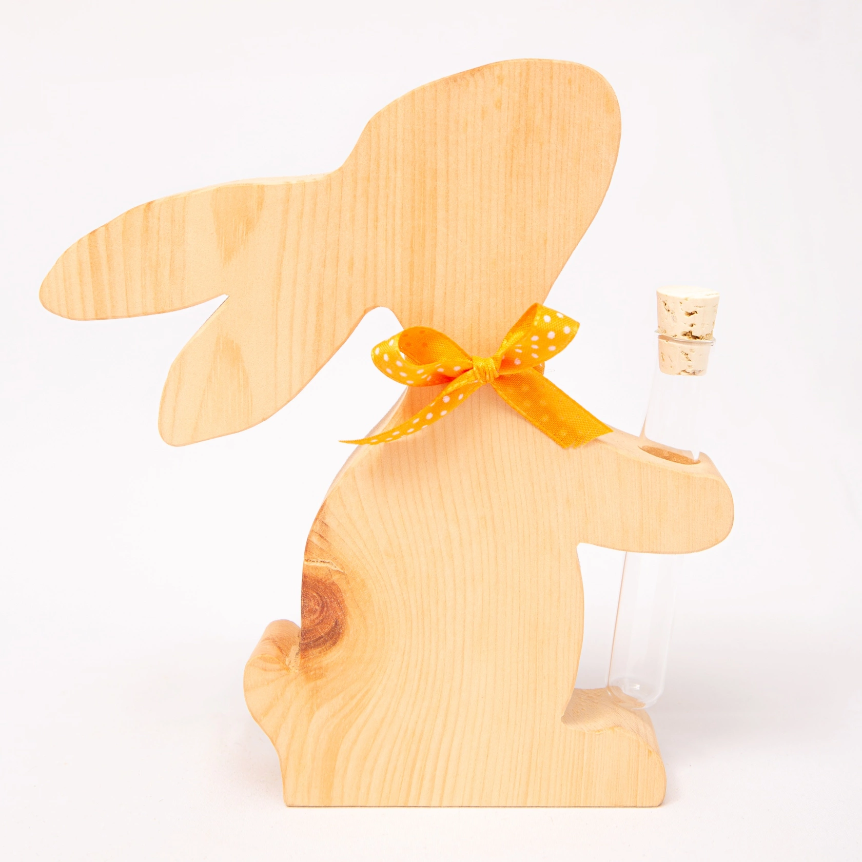 Osterhase aus Zirbenholz mit Blumenglas Osterhase aus Zirbenholz mit Blumenglas