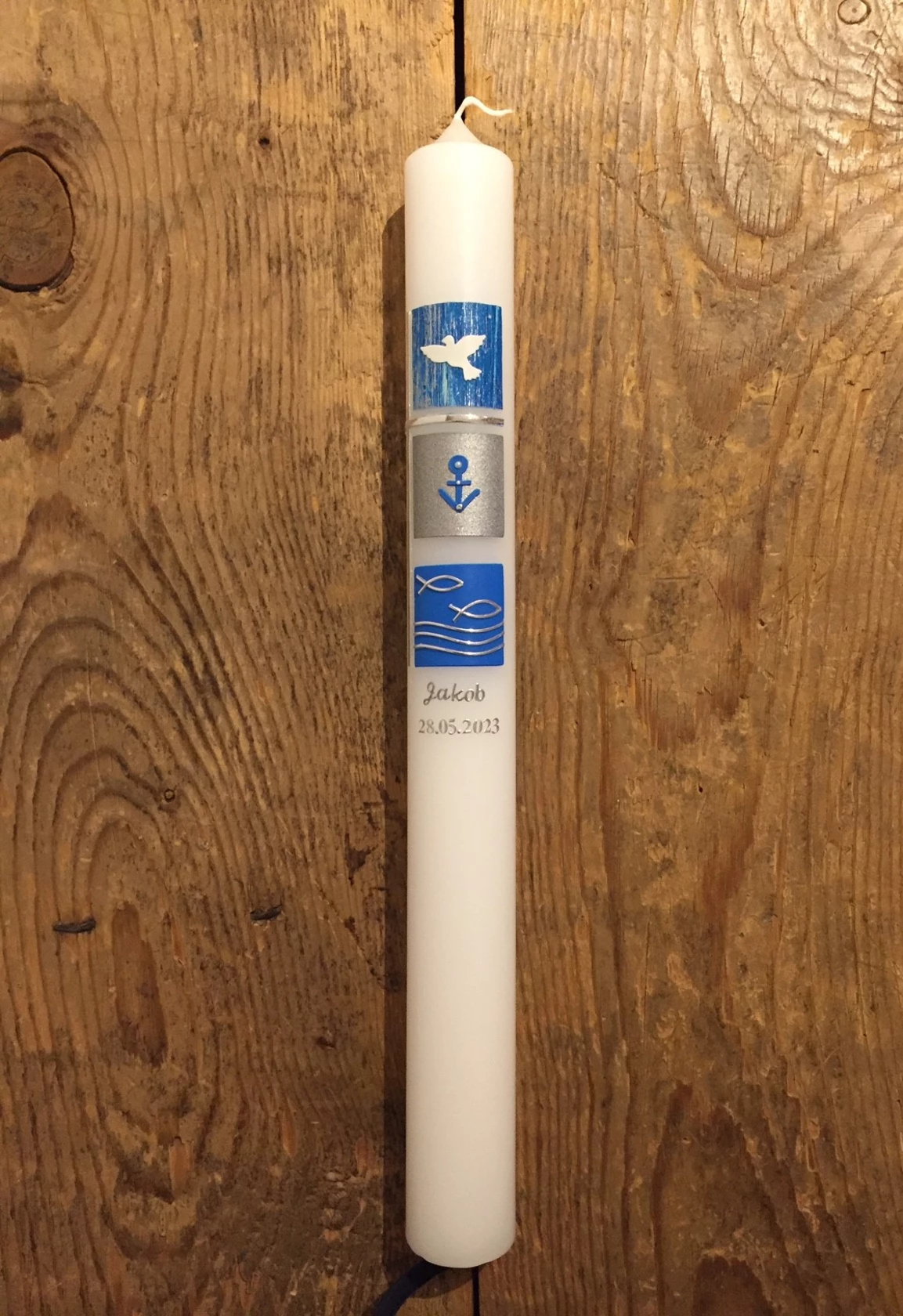 Taufkerze Symbole blau Taufkerze Symbole blau
